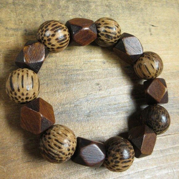 MERRISOTA JEWELRY Coconut Palm Tree Wood Stretch Bracelet Womens Size 6 1/2" NEW - Picture 4 of 6